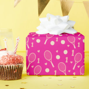 Tennis 1st birthday for girl in Pink themed Wrapping Paper