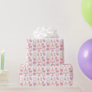 Tennis 1st birthday for girl in Pink themed Wrapping Paper