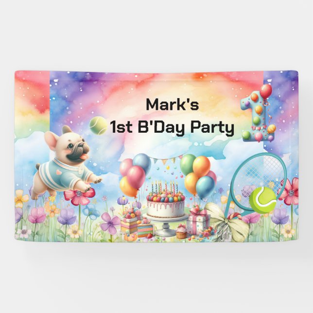 Tennis 1st Birthday Party for Dog Lover Banner (Horizontal)