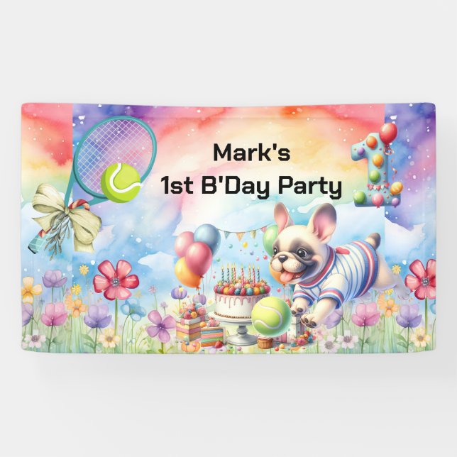 Tennis 1st Birthday Party for Dog Lover Banner (Horizontal)