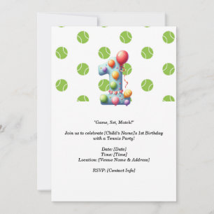 Tennis 1st Birthday Party invitation 