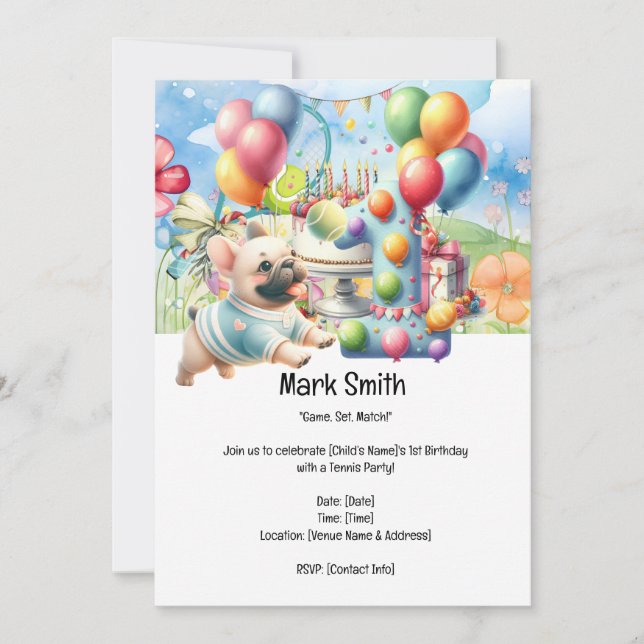 Tennis 1st Birthday Party  Invitation (Front)