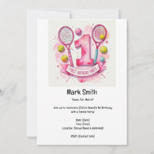 Tennis 1st Birthday Party Invitation