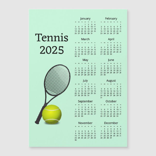 Tennis 2025 Calendar Magnetic Card (Front)