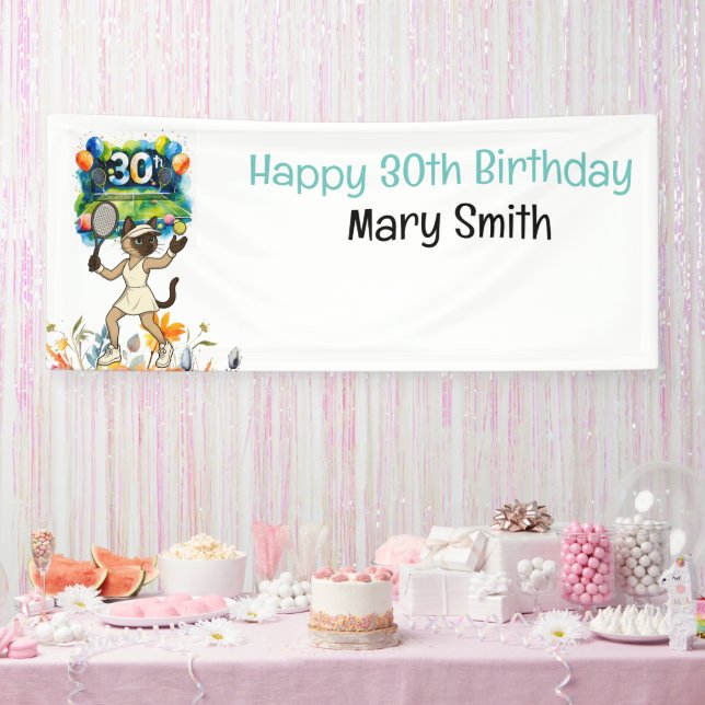 Tennis 30th Birthday for Siamese Cat lovers Banner (Party)