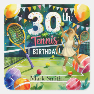 Tennis 30th Birthday for Siamese Cat lovers Square Sticker