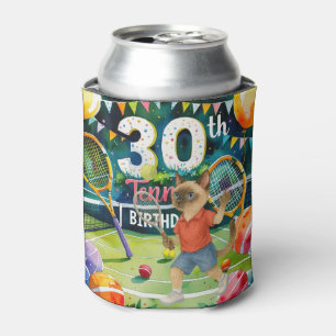 Tennis 30th Birthday themed for Siamese Cat lovers Can Cooler