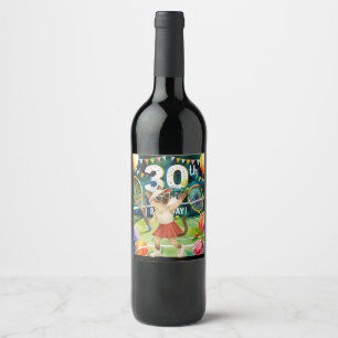 Tennis 30th Birthday themed for Siamese Cat lovers Wine Label