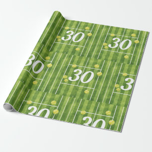 Tennis 30th Birthday with balls on the court Wrapping Paper