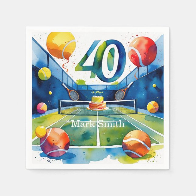 Tennis 40th Birthday Napkin (Front)