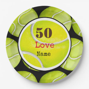Tennis 50th Birthday ball with love and name     Paper Plate