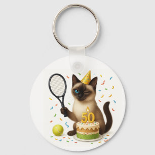 Tennis 50th Birthday for Cat Lovers Key Ring