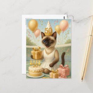 Tennis 50th Birthday for Cat Lovers Postcard