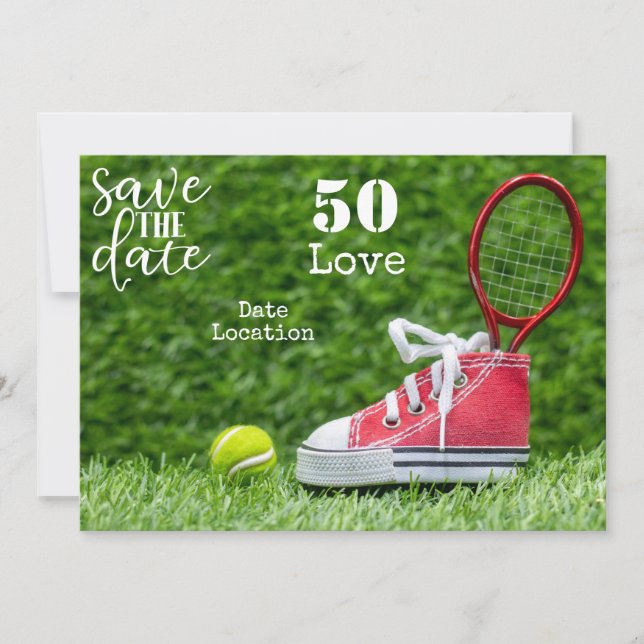 Tennis 50th Birthday  Save the date invitation  (Front)
