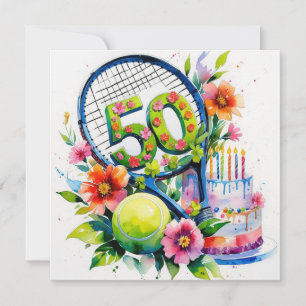 Tennis 50th Birthday tennis ball and number Card