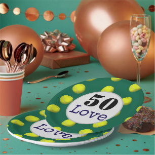 Tennis 50th  Birthday  tennis ball and number love Paper Plate
