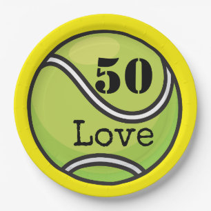 Tennis 50th Birthday  tennis ball and number love  Paper Plate