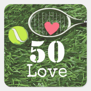 Tennis 50th Birthday  tennis ball and number love Square Sticker