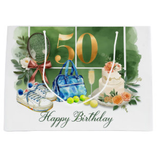 Tennis 50th Birthday tennis ball racket Wrapping Large Gift Bag