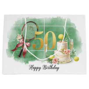 Tennis 50th Birthday tennis ball racket Wrapping Large Gift Bag