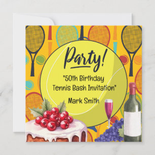 Tennis 50th Birthday with Name on Racket  Themed Invitation