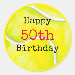 Tennis 50th Birthday with tennis ball and number Classic Round Sticker