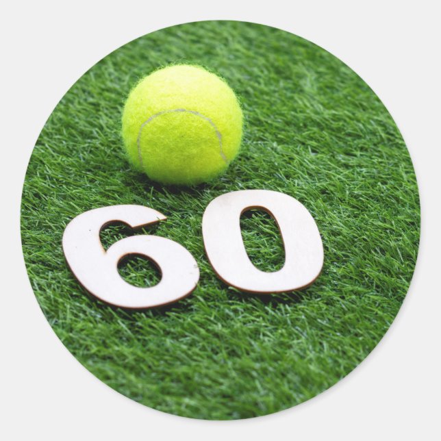 Tennis 60th birthday anniversary with tennis ball classic round sticker (Front)