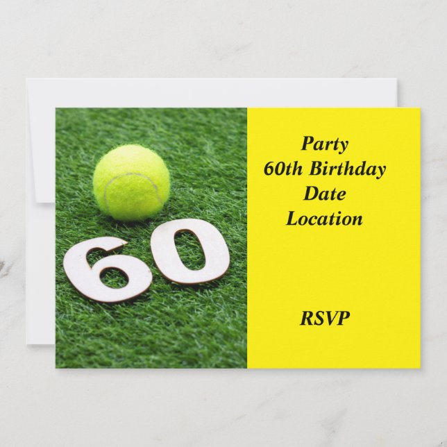 Tennis 60th birthday anniversary with tennis ball invitation (Front)