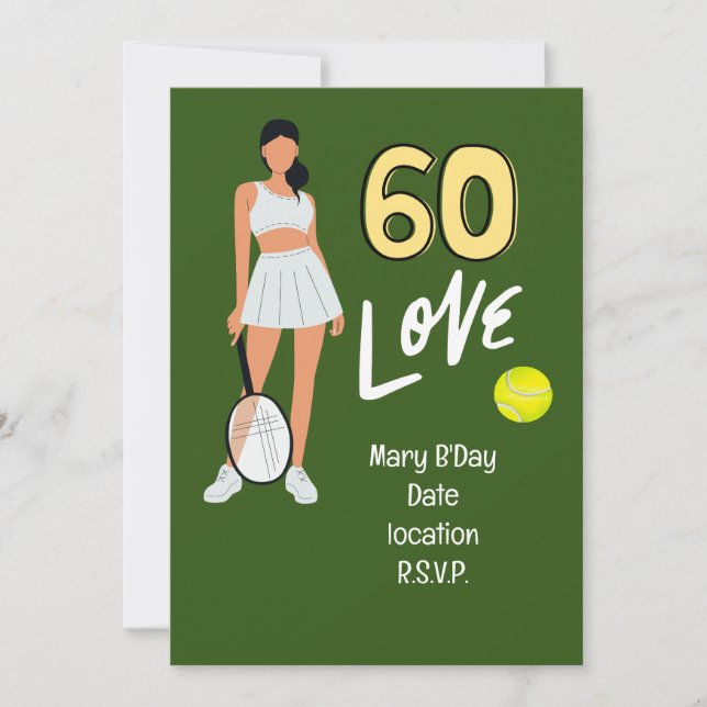 Tennis 60th Birthday for woman player Invitation (Front)