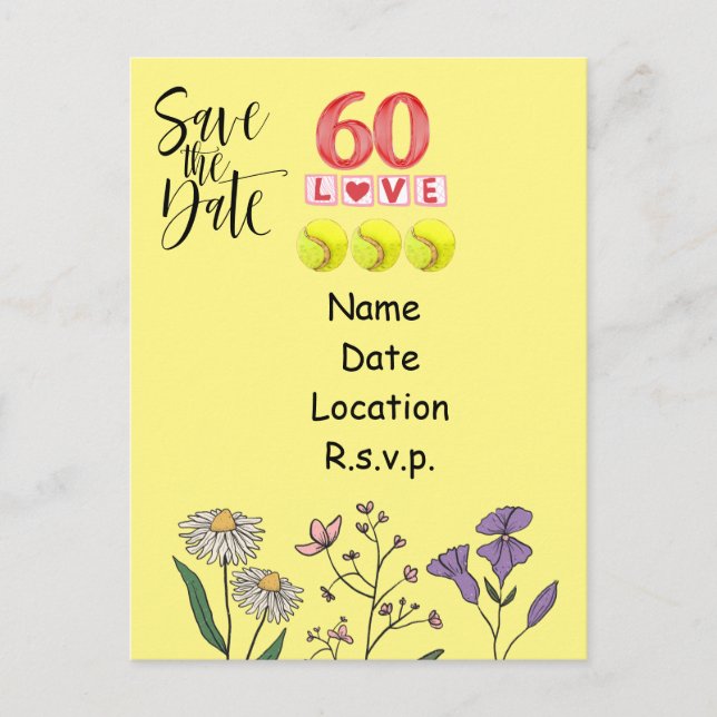 Tennis 60th  Birthday  Save the Date Postcard (Front)