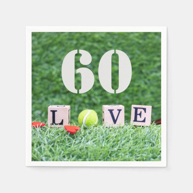 Tennis 60th Birthday  tennis ball and number love Napkin (Front)