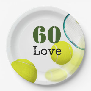 Tennis 60th Birthday  tennis ball number love   Paper Plate