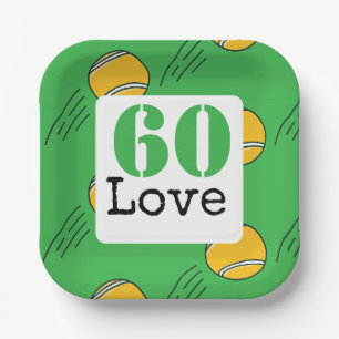 Tennis 60th Birthday tennis ball number love Paper Plate