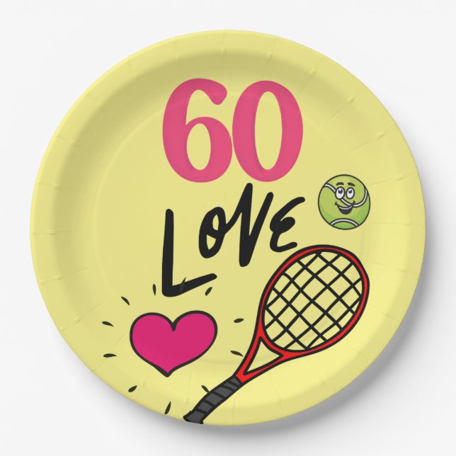Tennis 60th Birthday with racket for Party  Paper Plate (Front)