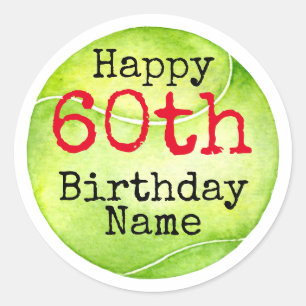 Tennis 60th Birthday with tennis ball and number Classic Round Sticker