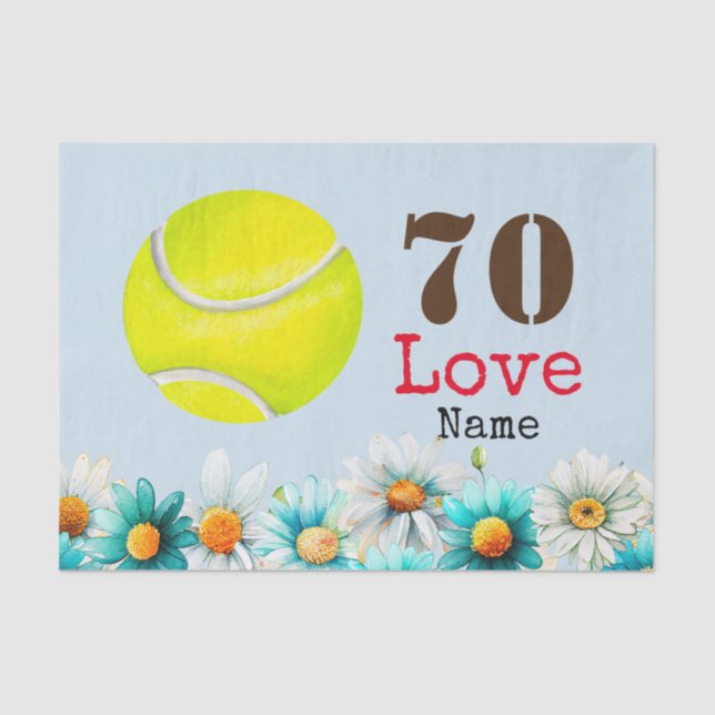 Tennis 70th Birthday ball with love and name     Tissue Paper (Front)