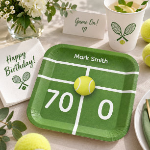 TENNIS 70th Birthday on tennis court Paper Plate