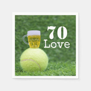 Tennis 70th Birthday  tennis ball and number love  Napkin