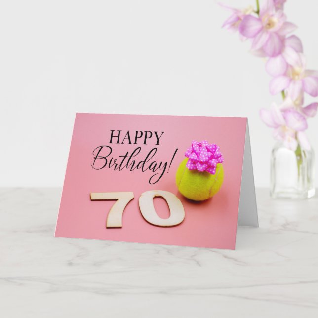 Tennis  70th Birthday with ball and pink ribbon  Card (Orchid)