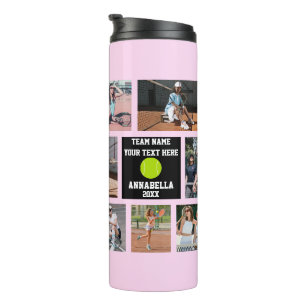 Tennis 7 Photo collage Pink team name Thermal Tumbler