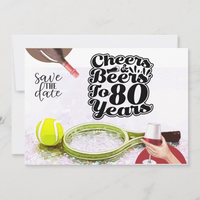 Tennis 80th Birthday Save the Date party  Invitation (Front)