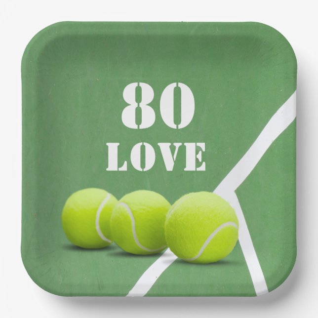 Tennis 80th Birthday with love for player  Paper Plate (Front)
