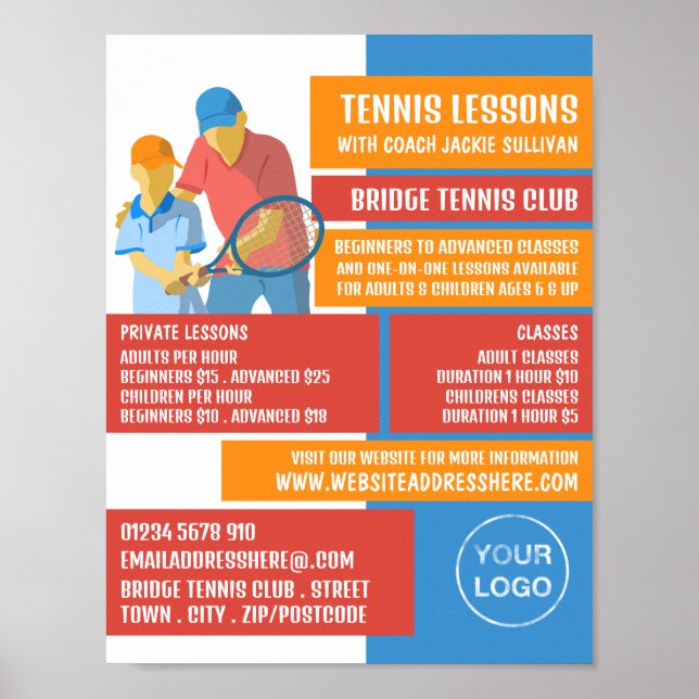 Tennis Art Design, Tennis Lessons/Classes Advert Poster (Front)