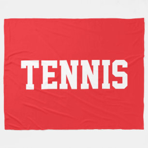TENNIS Athletic Sporty White Text On Bright Red Fleece Blanket