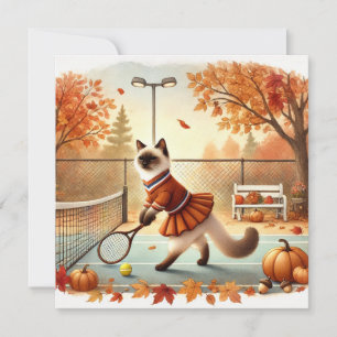 Tennis Autumn Cat with Flowers  Holiday Card