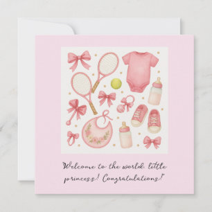 Tennis Baby Girl in Pink theme CONGRATULATIONS Card