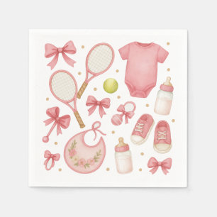 Tennis Baby Girl in Pink theme with racket  Napkin
