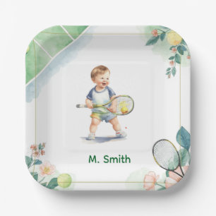 Tennis baby Shower Boy on the Court Paper Plate