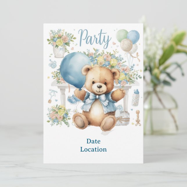 Tennis Baby Shower for Baby Boy Blue themed Invitation (Standing Front)