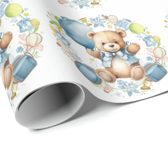 Tennis Baby Shower for Baby  Boy Blue themed Wrapping Paper (Roll Corner)